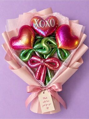 🧸 2/$45 🌹WAY TO CELEBRATE NWT Pink Heart Plush Bouquet Gift + Wrap Service